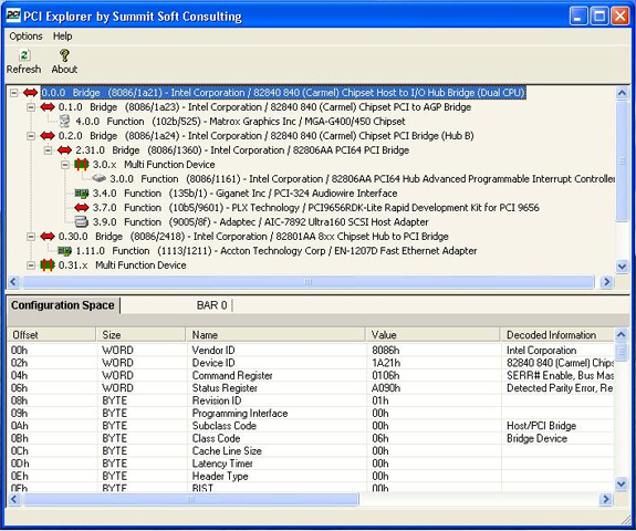 Screenshot of PCI Explorer 1.0